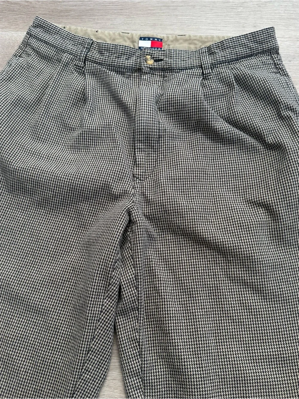 Vintage 90s Tommy Hilfiger High Waist Pleated Houndstooth Pants ACTUAL Sz 32x27